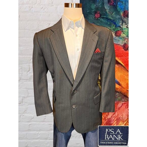 Jos A Bank 48R Gray Blue Red Pinstripe Blazer Casual Sport Coat Jacket Repair - Picture 5 of 16